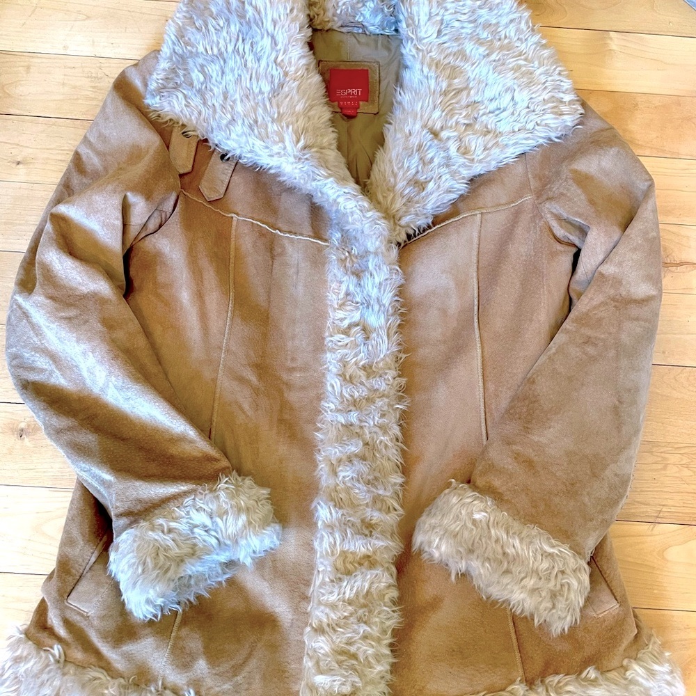 Vintage Esprit genuine leather faux fur coat S